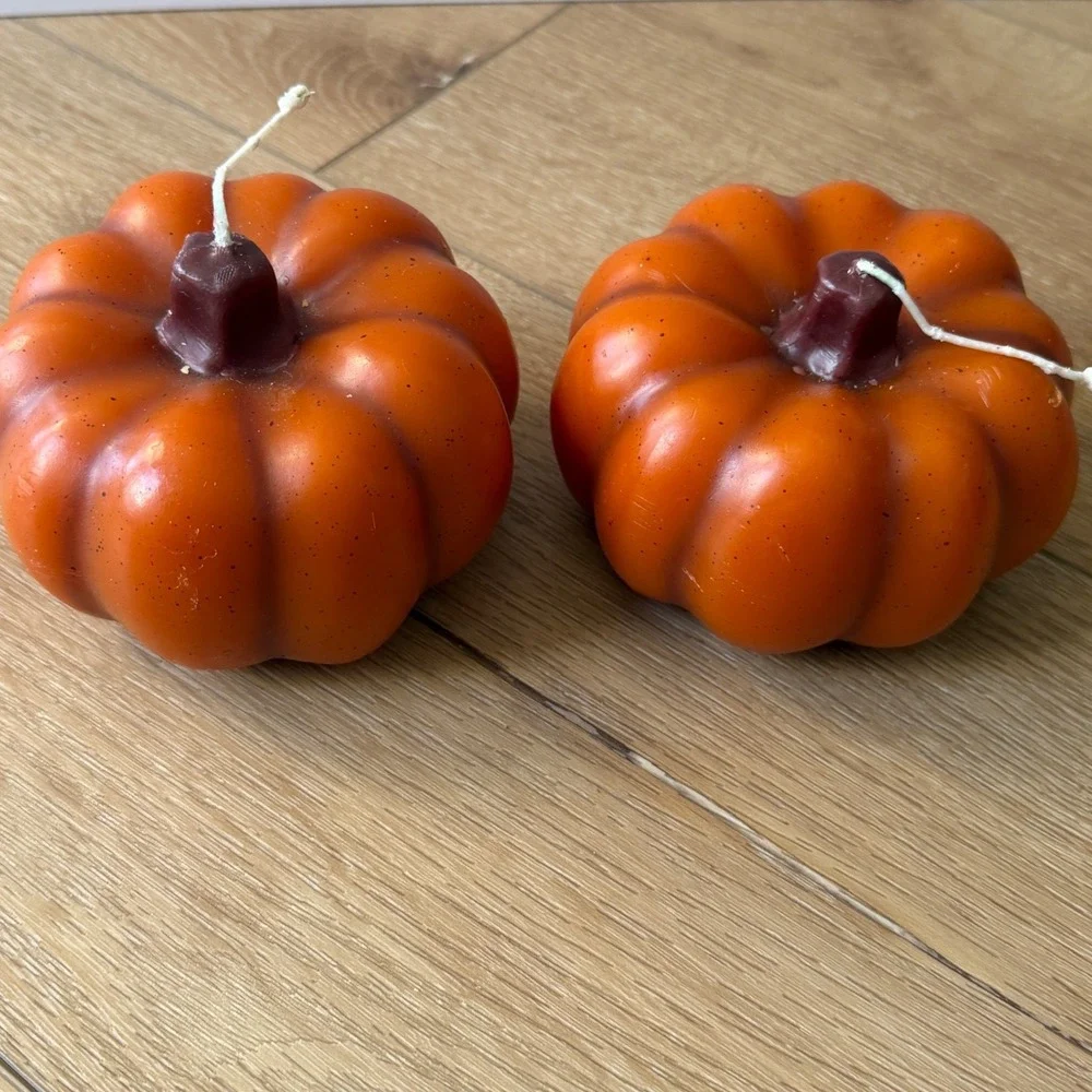 Pumpkin Shaped Decorative Candles Set of 2 Fall Autumn Harvest Decor